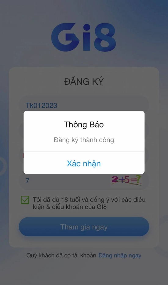 Bước 3: Hệ Thống Thông Báo Đăng Ký Thành Công